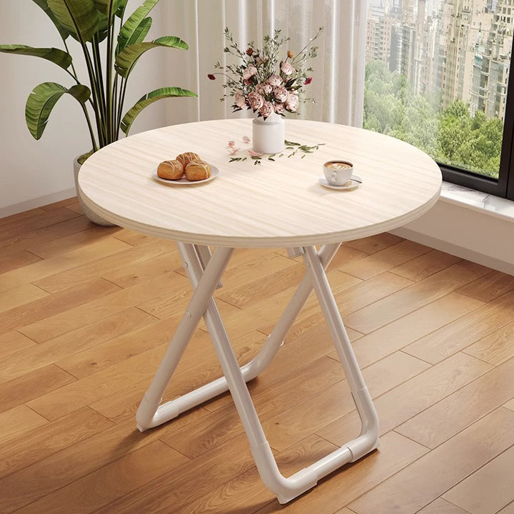 Modern Minimalist Foldable Dining Table with X-Shape Iron-Pipe Base and High-Density Top - Round or Square, Seats 2-6
