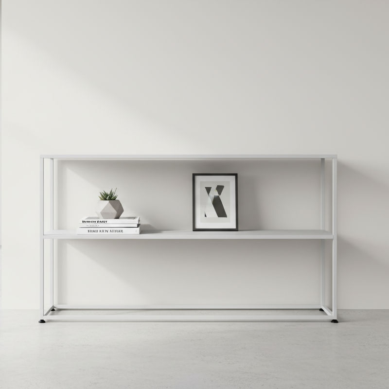 Sleek Modern Minimalist Rectangular Iron Bookshelf - 2-Tier for Living Room