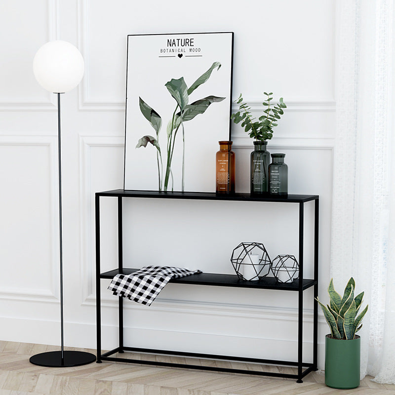 Sleek Modern Minimalist Rectangular Iron Bookshelf - 2-Tier for Living Room