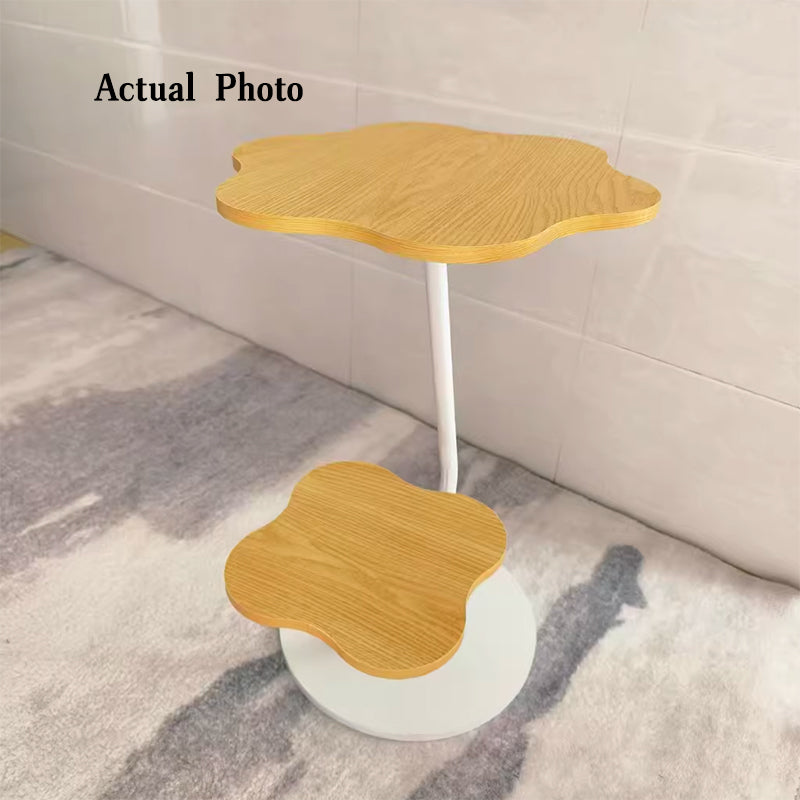 Contemporary Floral-Shaped 2-Tier Side Table in Carbon Steel & MDF for Living Room
