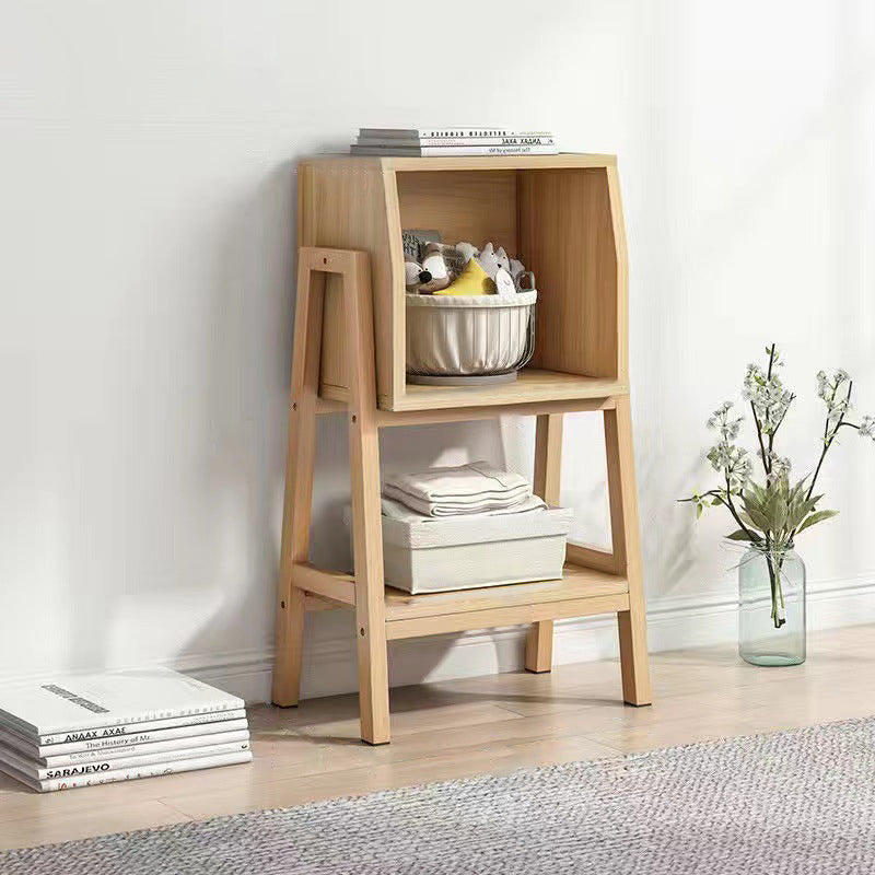 Modern Minimalist Square Pine Solid Wood & MDF Bookshelf with Half-Cabinet – Stylish Living Room Storage
