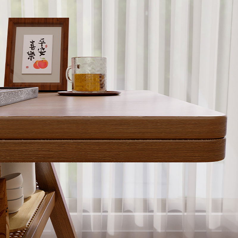 Traditional Chinese-Style Square Rubberwood Solid Wood Desk & Chair Set with Backrest for Living Room