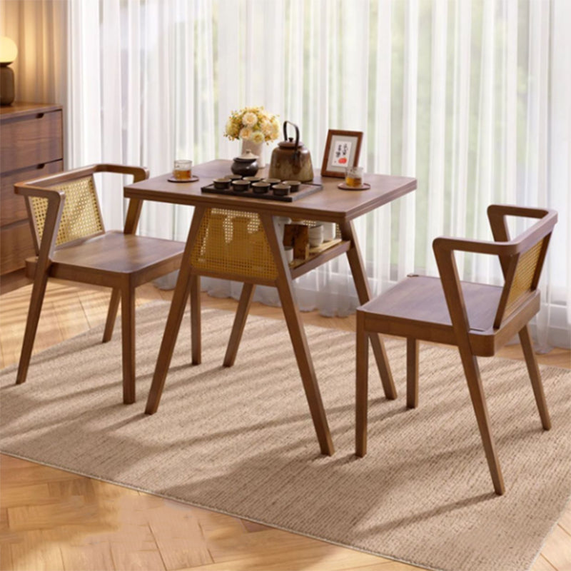 Traditional Chinese-Style Square Rubberwood Solid Wood Desk & Chair Set with Backrest for Living Room