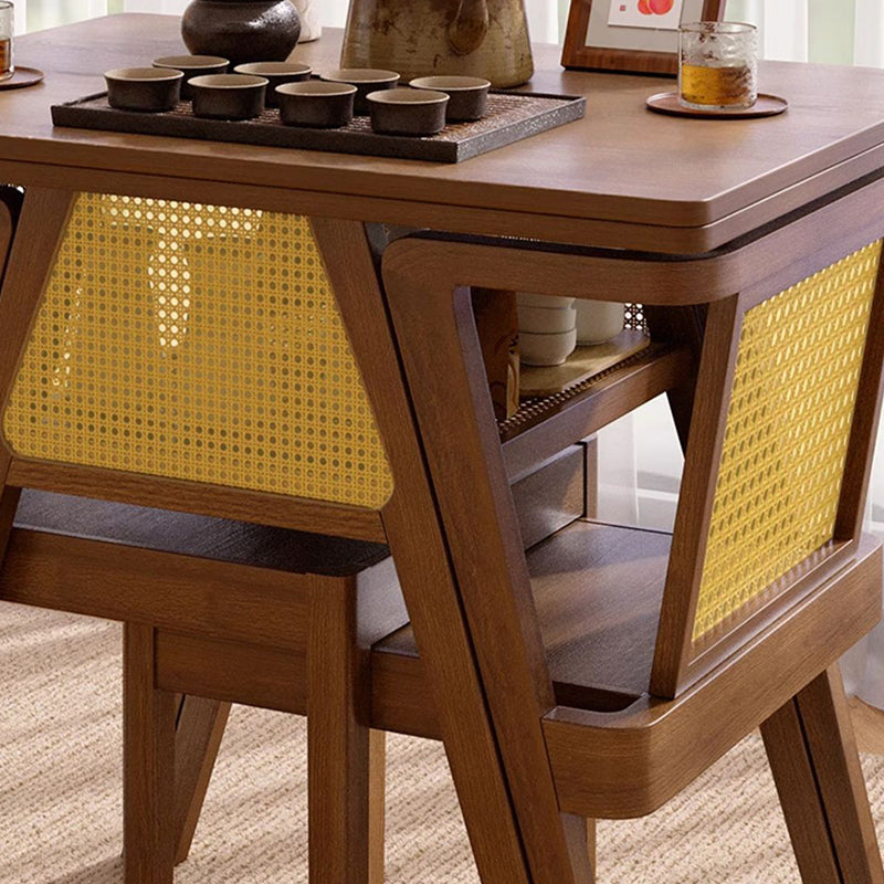 Traditional Chinese-Style Square Rubberwood Solid Wood Desk & Chair Set with Backrest for Living Room