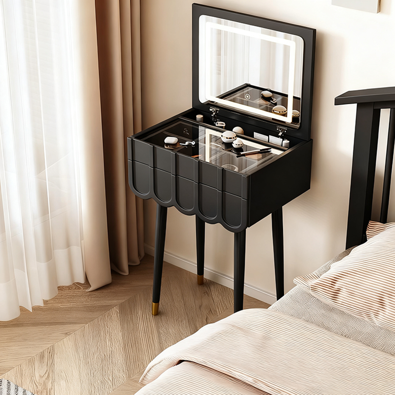 Sleek Modern Minimalist Rectangular Makeup Vanity with Eco-Friendly High-Density Board, 4-Leg Design and 2 Drawers for Bedroom