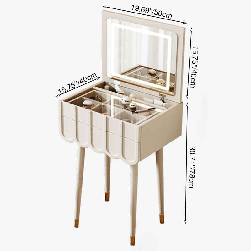 Sleek Modern Minimalist Rectangular Makeup Vanity with Eco-Friendly High-Density Board, 4-Leg Design and 2 Drawers for Bedroom