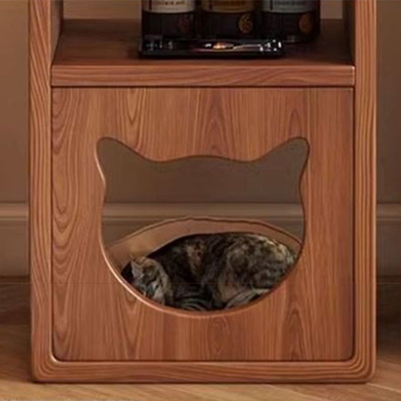 Contemporary Pine Wood Round Cat Bed Nightstand — 3-Tier Design for Bedroom