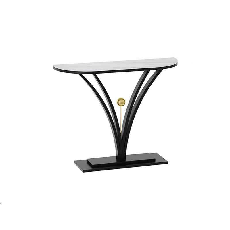 Modern Minimalist Rectangular Console Table in Sintered Stone with Stainless Steel Frame — 1-Tier for Entryway