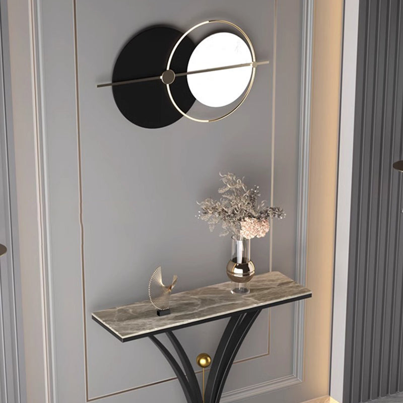 Modern Minimalist Rectangular Console Table in Sintered Stone with Stainless Steel Frame — 1-Tier for Entryway