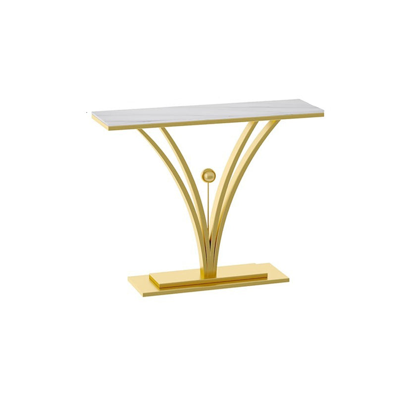 Modern Minimalist Rectangular Console Table in Sintered Stone with Stainless Steel Frame — 1-Tier for Entryway