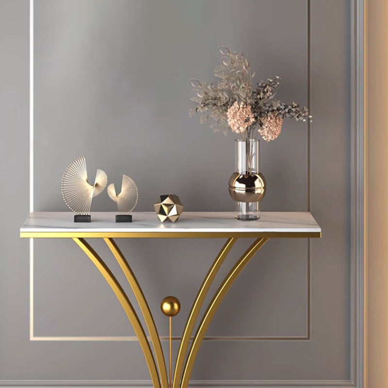Modern Minimalist Rectangular Console Table in Sintered Stone with Stainless Steel Frame — 1-Tier for Entryway