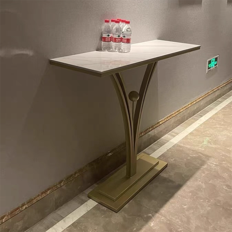 Modern Minimalist Rectangular Console Table in Sintered Stone with Stainless Steel Frame — 1-Tier for Entryway