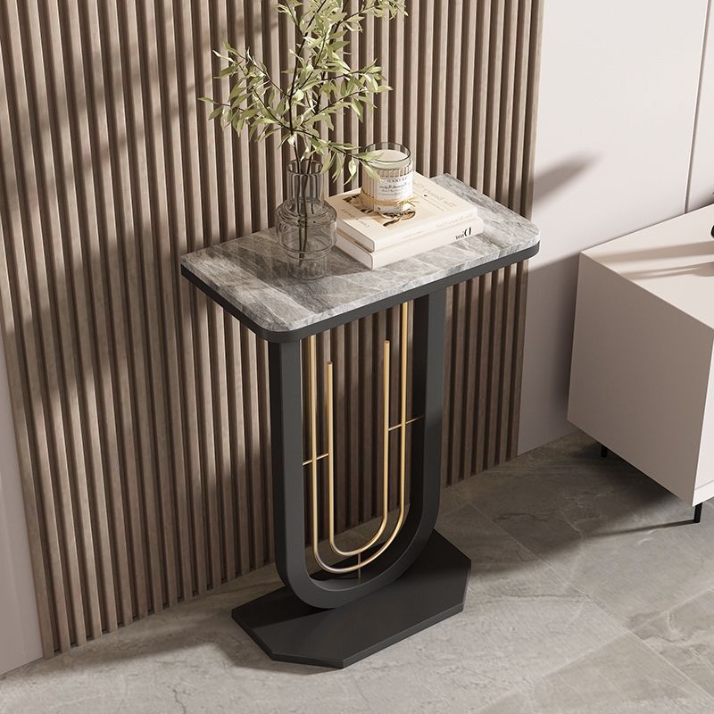 Sleek Modern Minimalist Rectangular Console Table with Sintered Stone Top and Carbon Steel Frame - 1-Tier Entryway Table