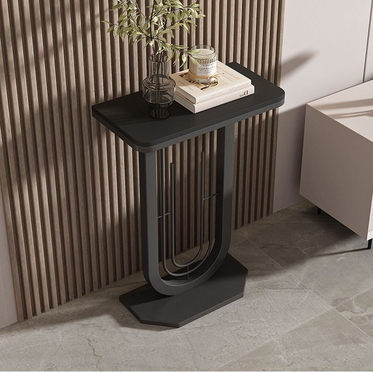 Sleek Modern Minimalist Rectangular Console Table with Sintered Stone Top and Carbon Steel Frame - 1-Tier Entryway Table