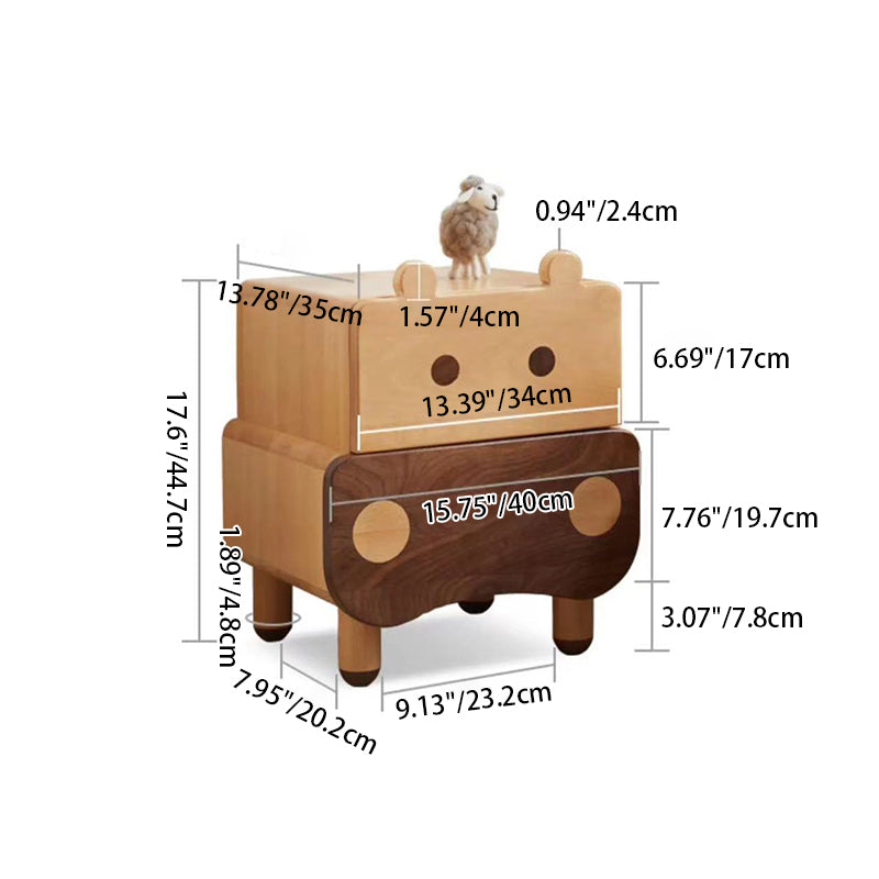 Contemporary Bear-Shaped Nightstand in Solid Walnut – 2-Drawer Kids Bedroom Furniture