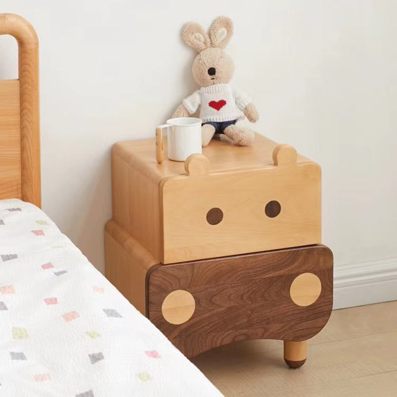 Contemporary Bear-Shaped Nightstand in Solid Walnut – 2-Drawer Kids Bedroom Furniture