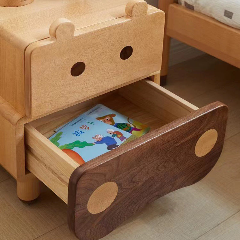Contemporary Bear-Shaped Nightstand in Solid Walnut – 2-Drawer Kids Bedroom Furniture