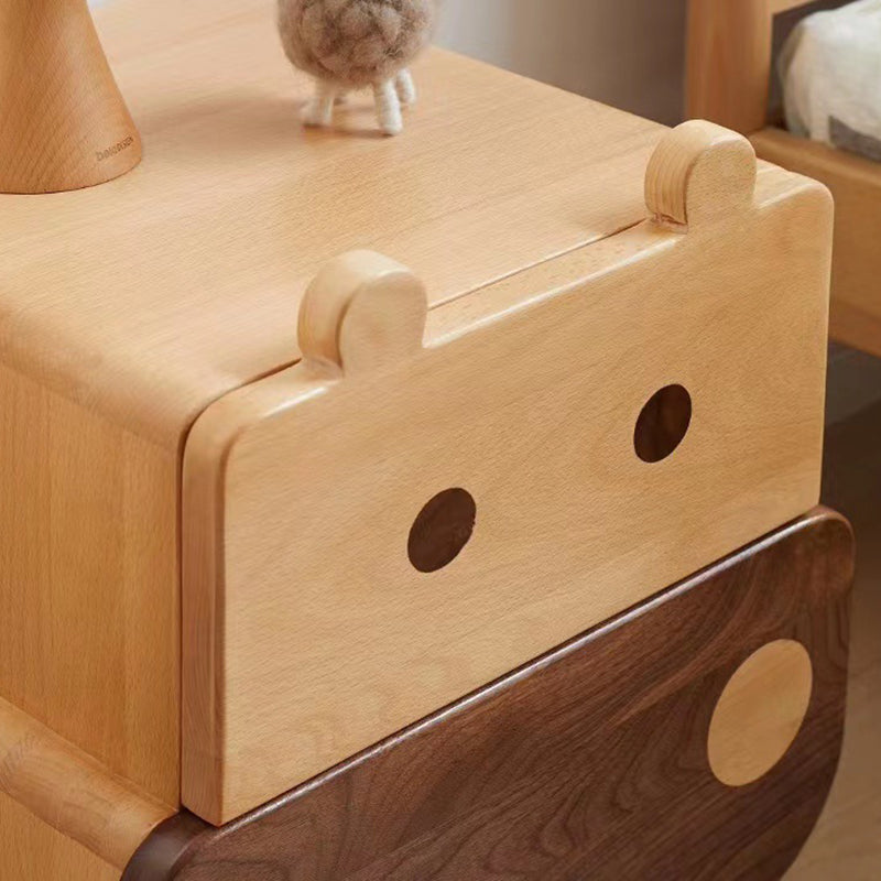 Contemporary Bear-Shaped Nightstand in Solid Walnut – 2-Drawer Kids Bedroom Furniture