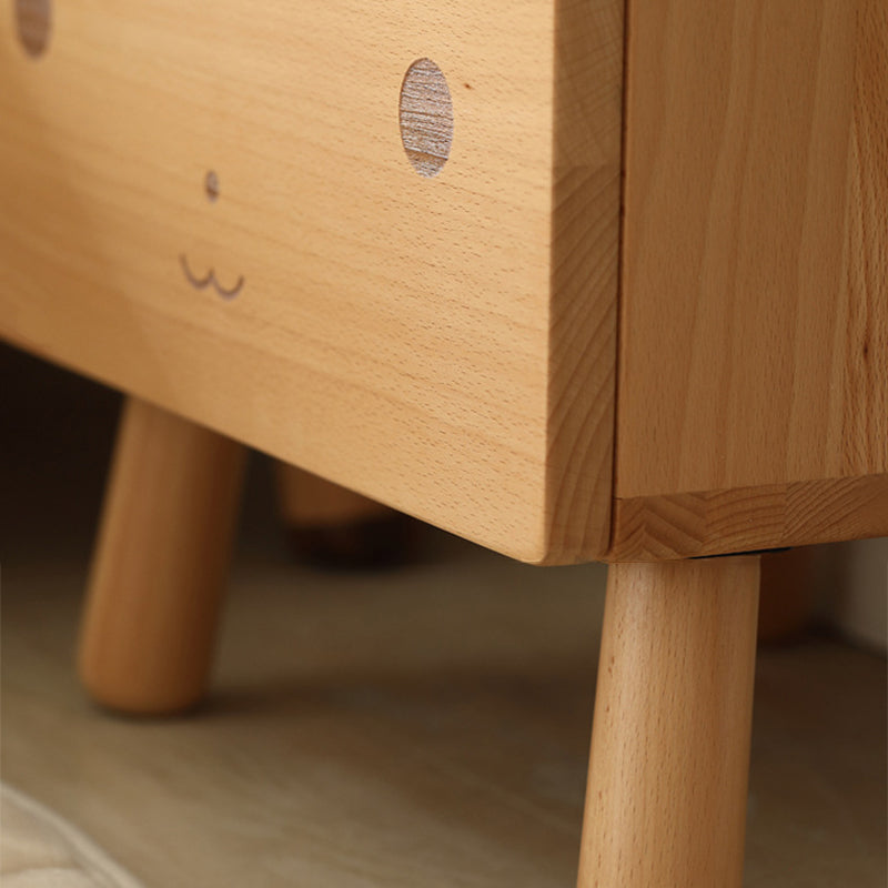 Bear-Shaped Oak Nightstand for Kids — Contemporary 1-Drawer Bedroom Table