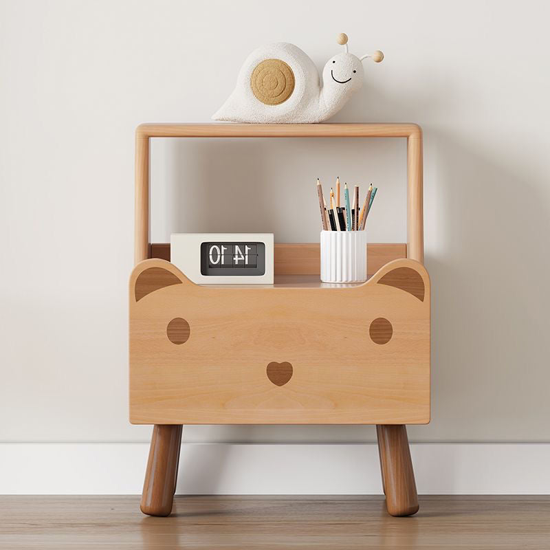 Bear-Shaped Oak Nightstand for Kids — Contemporary 1-Drawer Bedroom Table