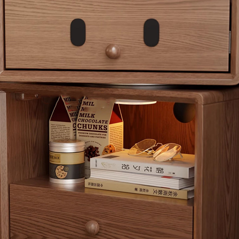 Kids Mouse-Shaped Nightstand - Contemporary Rubberwood & Pine Wood, Swivel Base, 2-Drawer Bedroom Nightstand