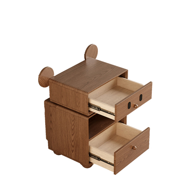 Kids Mouse-Shaped Nightstand - Contemporary Rubberwood & Pine Wood, Swivel Base, 2-Drawer Bedroom Nightstand