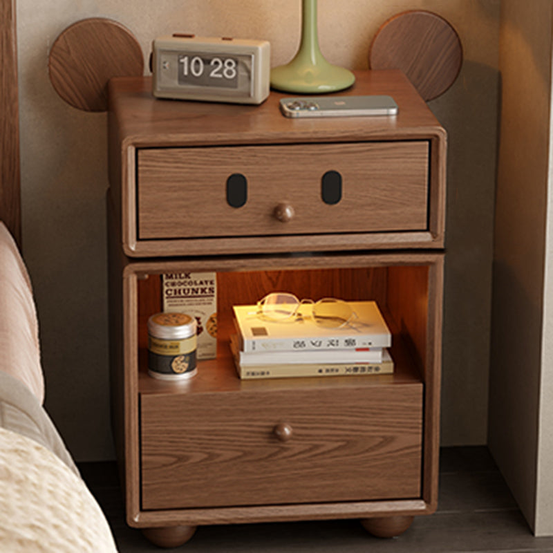 Kids Mouse-Shaped Nightstand - Contemporary Rubberwood & Pine Wood, Swivel Base, 2-Drawer Bedroom Nightstand