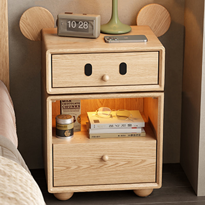 Kids Mouse-Shaped Nightstand - Contemporary Rubberwood & Pine Wood, Swivel Base, 2-Drawer Bedroom Nightstand