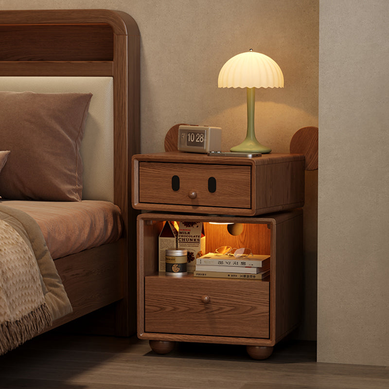 Kids Mouse-Shaped Nightstand - Contemporary Rubberwood & Pine Wood, Swivel Base, 2-Drawer Bedroom Nightstand