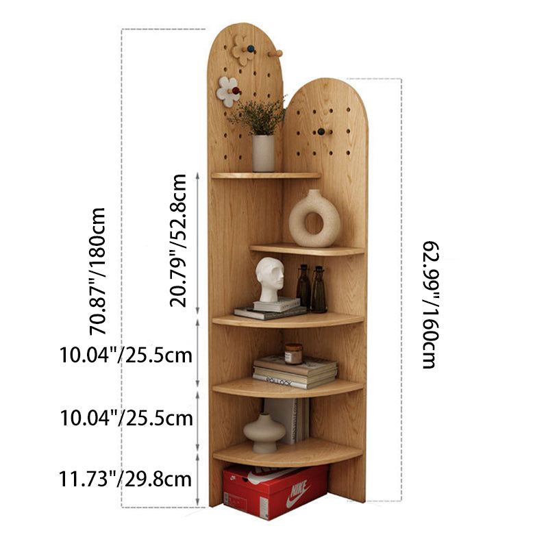 Modern Minimalist Solid Wood Corner Shelf Unit, 5-Tier, Eco-Friendly, Double-Arched Design for Living Room