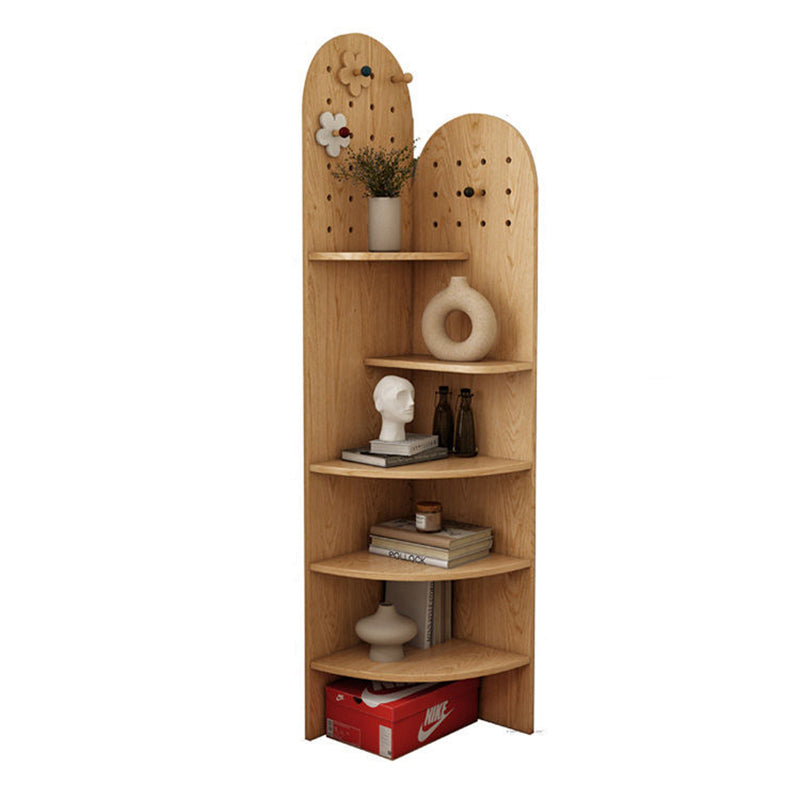 Modern Minimalist Solid Wood Corner Shelf Unit, 5-Tier, Eco-Friendly, Double-Arched Design for Living Room