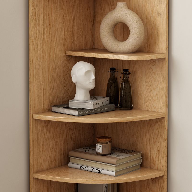 Modern Minimalist Solid Wood Corner Shelf Unit, 5-Tier, Eco-Friendly, Double-Arched Design for Living Room