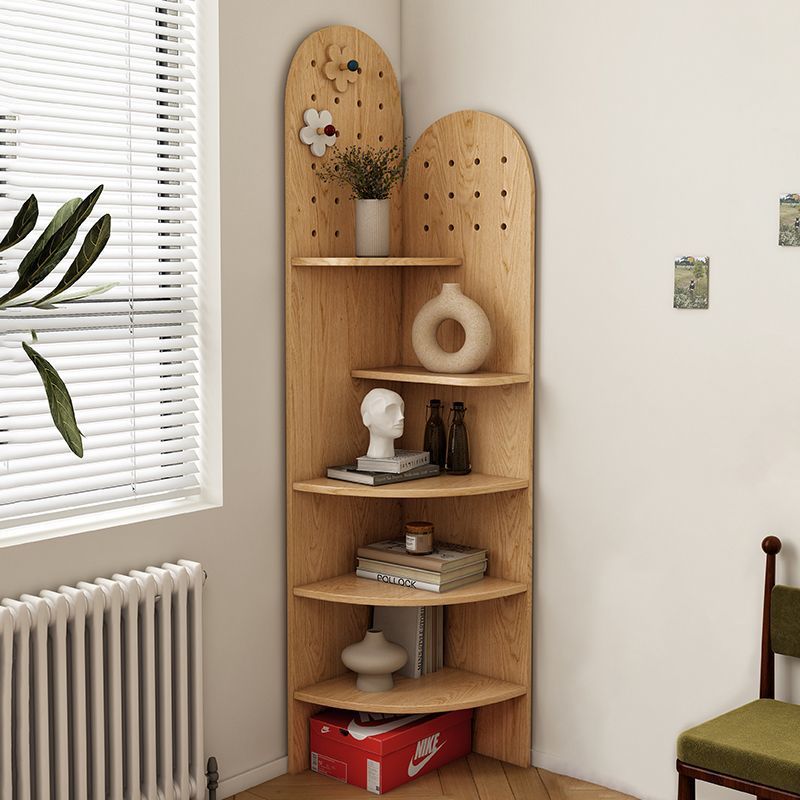 Modern Minimalist Solid Wood Corner Shelf Unit, 5-Tier, Eco-Friendly, Double-Arched Design for Living Room