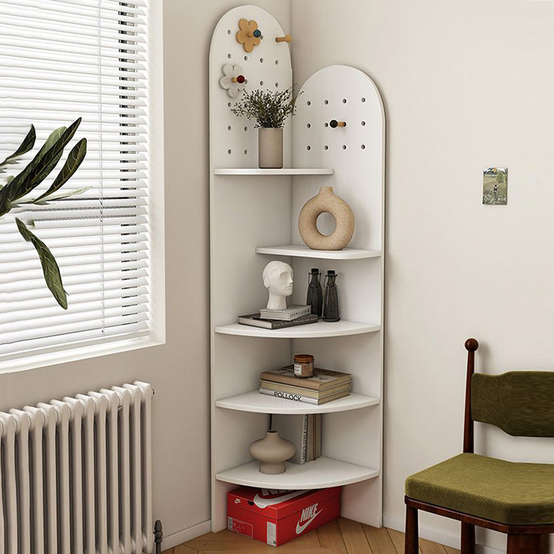 Modern Minimalist Solid Wood Corner Shelf Unit, 5-Tier, Eco-Friendly, Double-Arched Design for Living Room