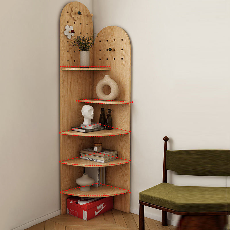 Modern Minimalist Solid Wood Corner Shelf Unit, 5-Tier, Eco-Friendly, Double-Arched Design for Living Room