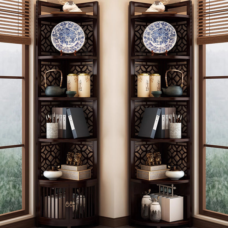 Traditional Chinese-Style Rectangular Bamboo Corner Shelf Unit - 5/6-Tier Storage for Living Room