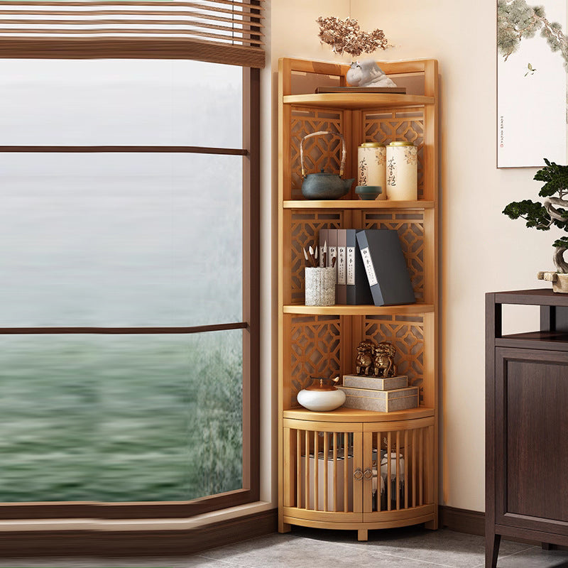 Traditional Chinese-Style Rectangular Bamboo Corner Shelf Unit - 5/6-Tier Storage for Living Room