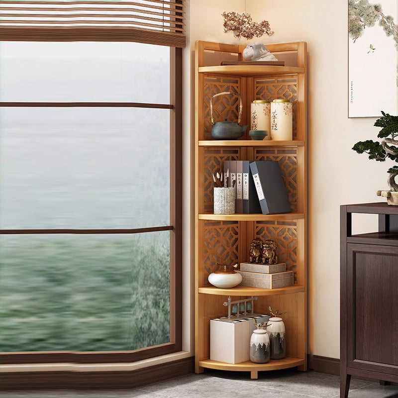 Traditional Chinese-Style Rectangular Bamboo Corner Shelf Unit - 5/6-Tier Storage for Living Room