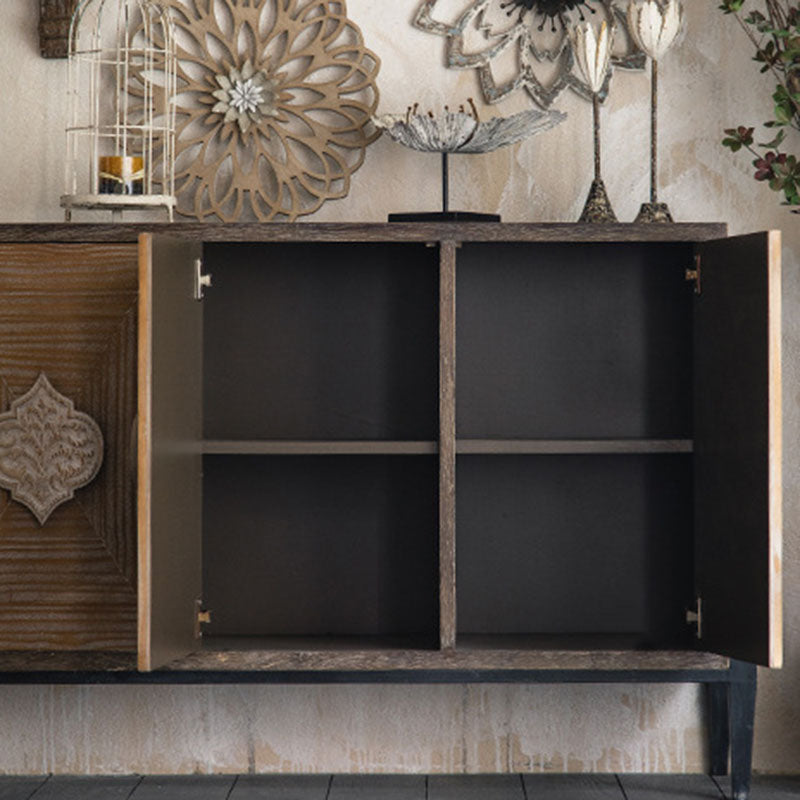 Elegant Traditional Vintage Iron & Pine Rectangular Console Table with Three Cabinet Storage for Entryways and Living Rooms