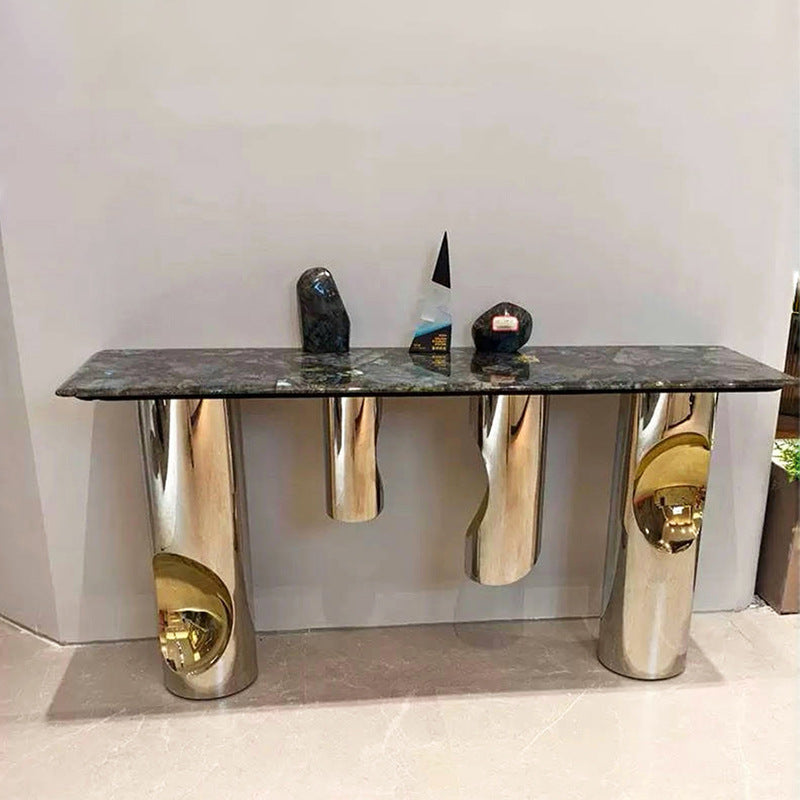 Nordic-Style Contemporary Stainless Steel & Marble Console Table with Single Shelf — Rectangular Design for Entryway, Living Room and Bedroom