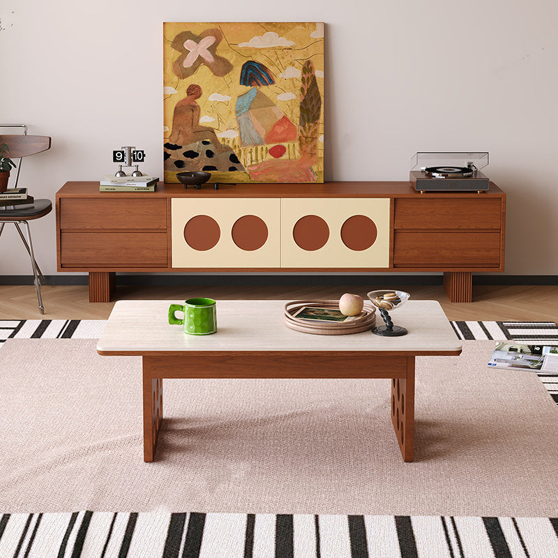 Modern Scandinavian Ash Wood TV Stand – Solid Rectangular Console with 4 Drawers for Living Room