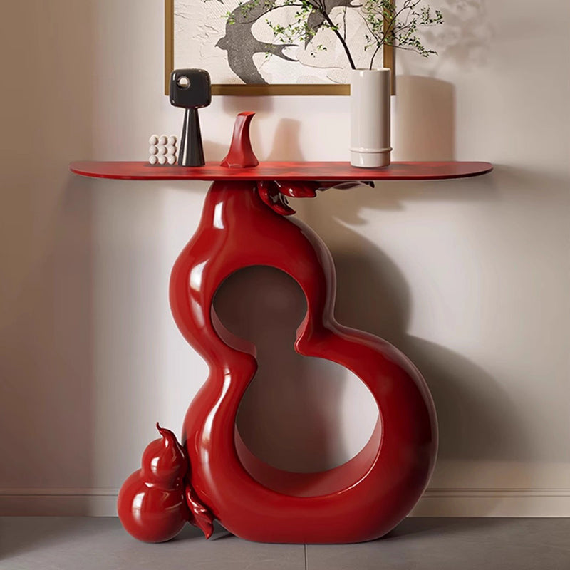 Contemporary Retro Gourd-Shape Console Table - Solid Wood & Fiberglass, 1-Tier Storage, Ideal for Entryway, Living Room, or Bedroom