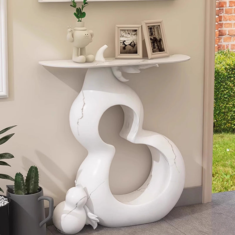 Contemporary Retro Gourd-Shape Console Table - Solid Wood & Fiberglass, 1-Tier Storage, Ideal for Entryway, Living Room, or Bedroom