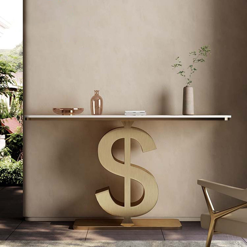 Contemporary Luxury Console Table with Sintered Stone Top and Stainless Steel Frame – Dollar-Shape Rectangle, 1-Tier, for Entryway, Living Room, and Bedroom