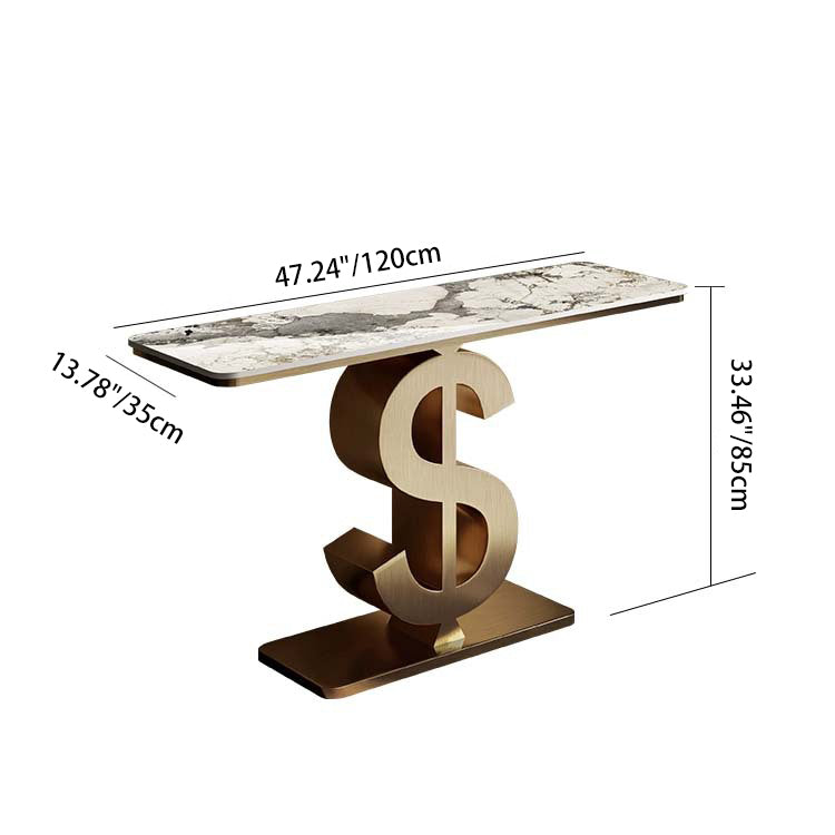 Contemporary Luxury Console Table with Sintered Stone Top and Stainless Steel Frame – Dollar-Shape Rectangle, 1-Tier, for Entryway, Living Room, and Bedroom