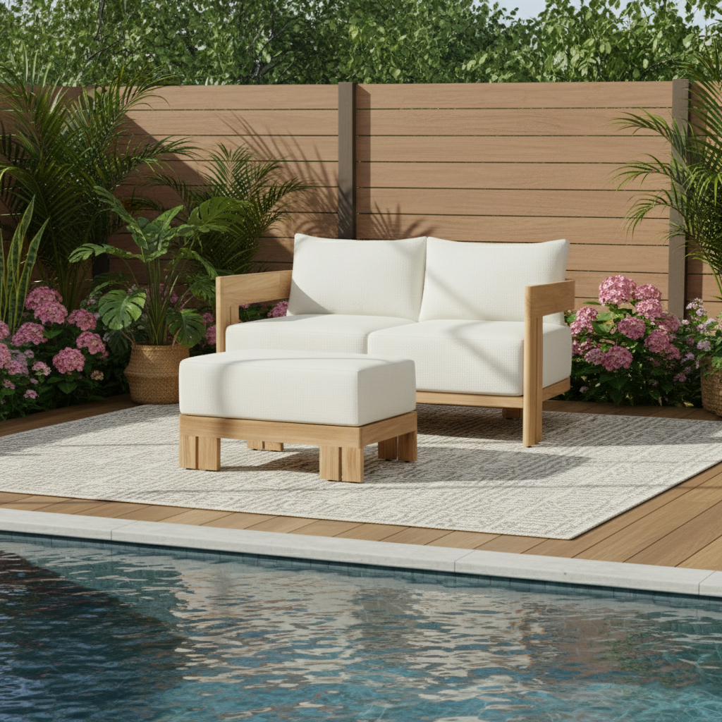Modern Nordic Teak Outdoor Sofa & Table Set – Square & Rectangular Design for Patio