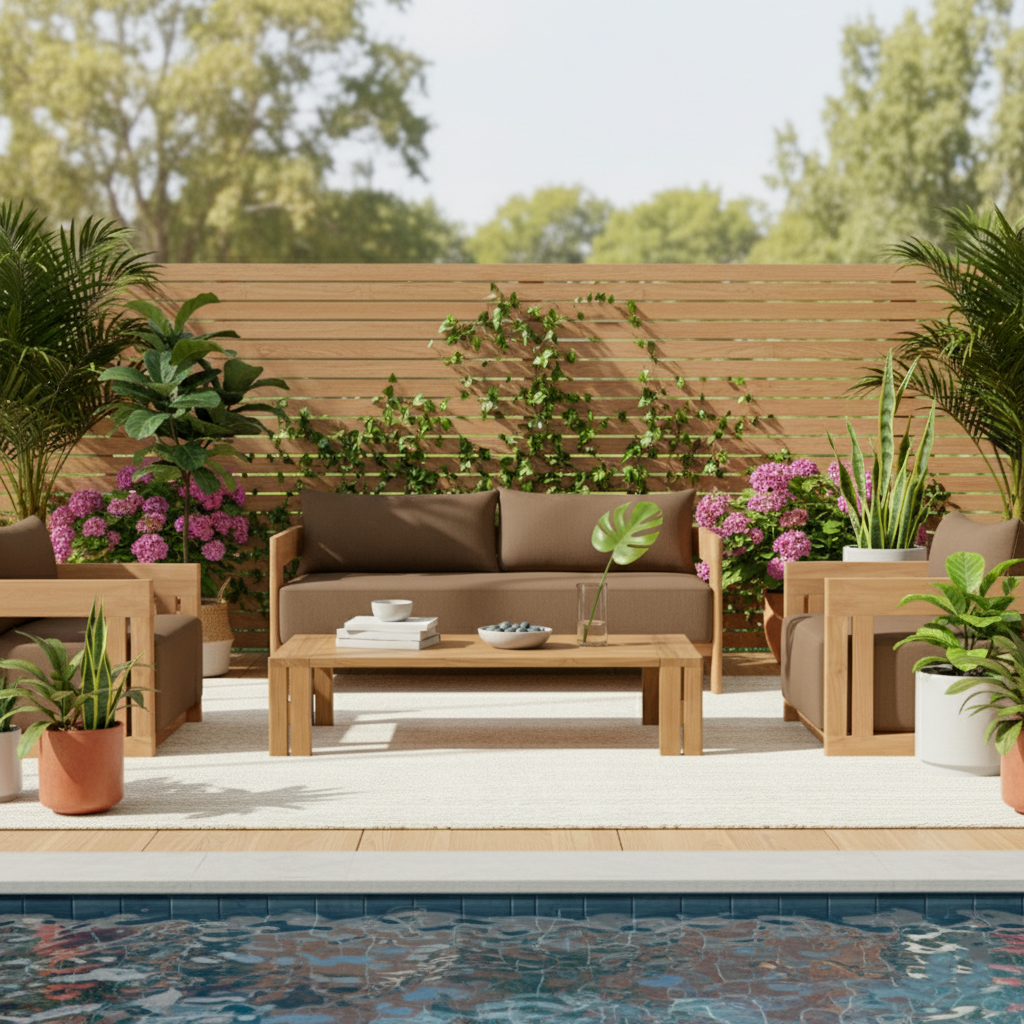 Modern Nordic Teak Outdoor Sofa & Table Set – Square & Rectangular Design for Patio