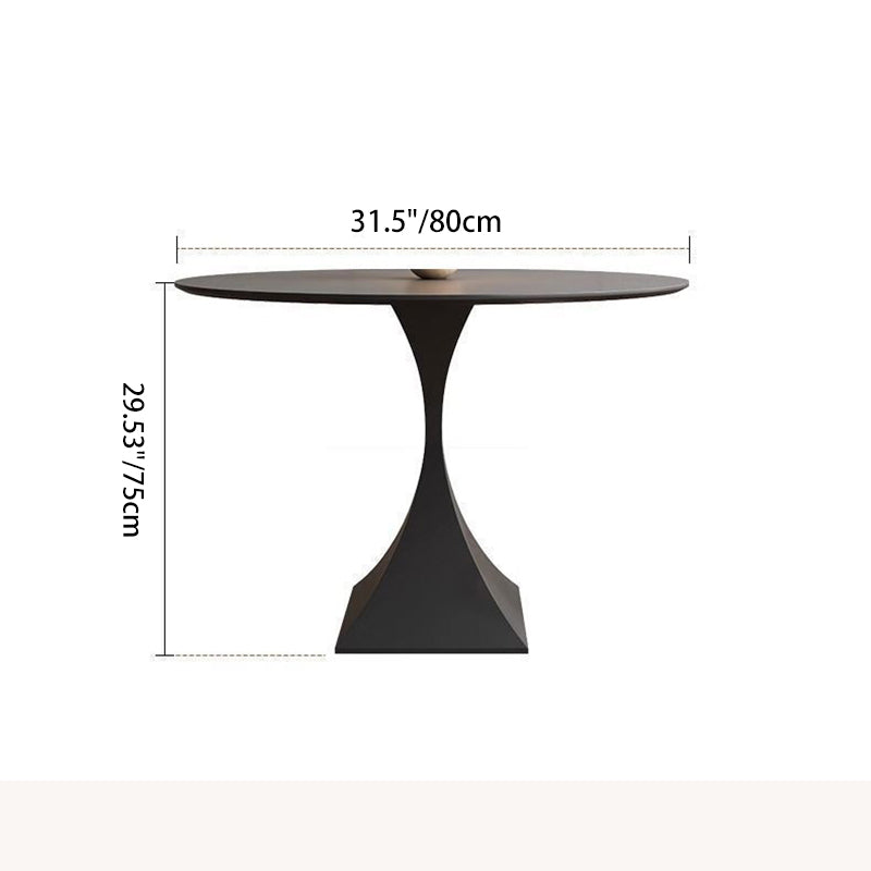 Modern Minimalist Round Dining Table with Ceramic Stone Slab and Carbon Steel Frame — Seats 2-8