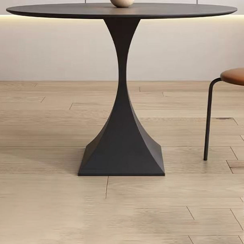 Modern Minimalist Round Dining Table with Ceramic Stone Slab and Carbon Steel Frame — Seats 2-8