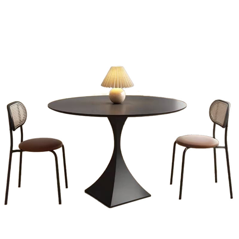 Modern Minimalist Round Dining Table with Ceramic Stone Slab and Carbon Steel Frame — Seats 2-8